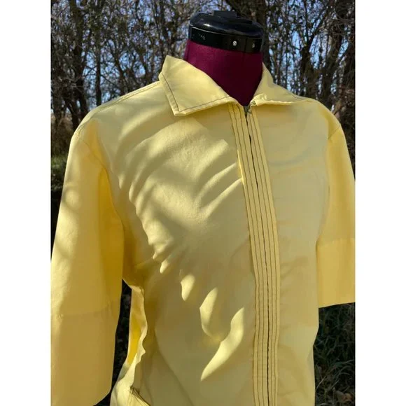 Vintage 1970s Yellow Zip Front Casual dress Front Pocket size L - Picture 14 of 15